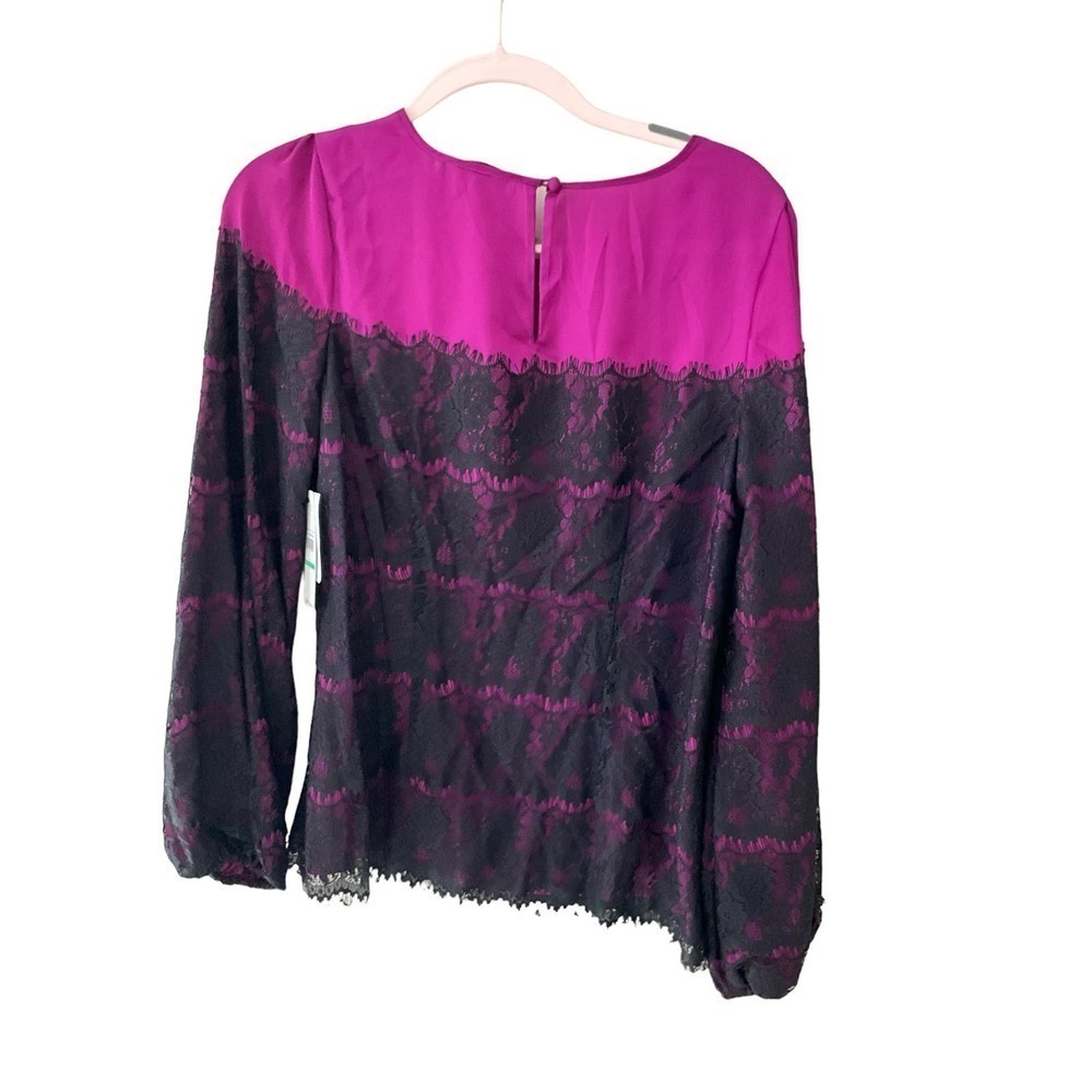 Laundry by Shelli Segal Blouse Top Women SZ 8 Purple Lace Round Neck Long Sleeve - Picture 2 of 7
